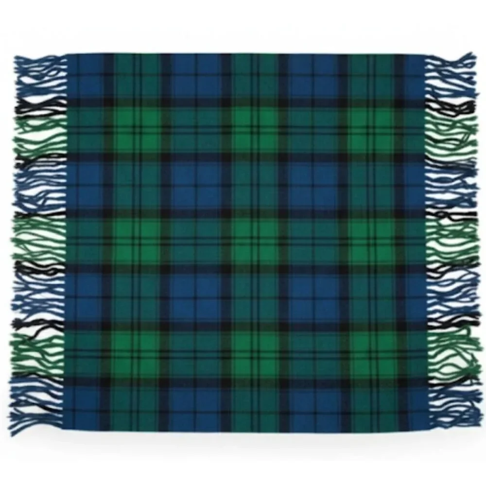Faribault fluff Loomed wool square winter blanket green plaid watch tartan